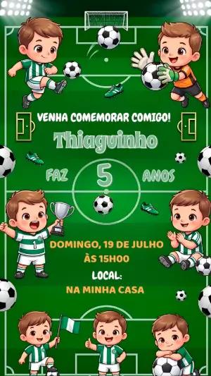 Convite de Aniversário Futebol Infantil Editável para Menino
