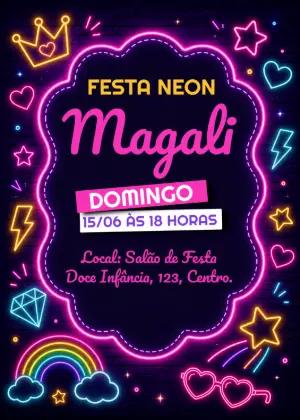 Convite de Aniversário Festa Neon Editável e Colorido