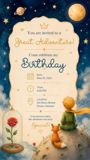 Little Prince Adventure Birthday Invite | Editable Template