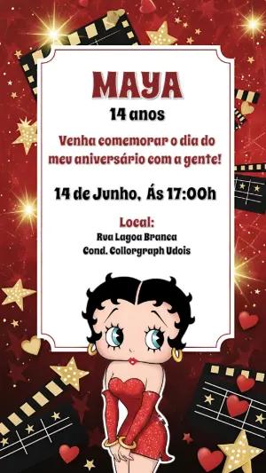 Convite de Aniversário Betty Boop para Editar Online