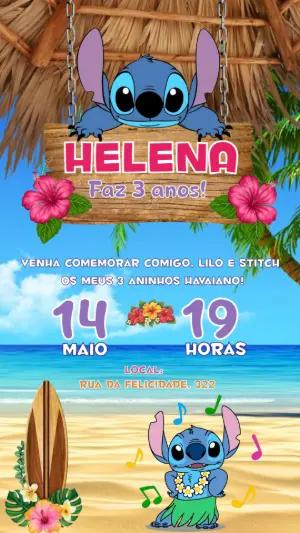 Convite de Aniversário Stitch Havaiano para Editar Online