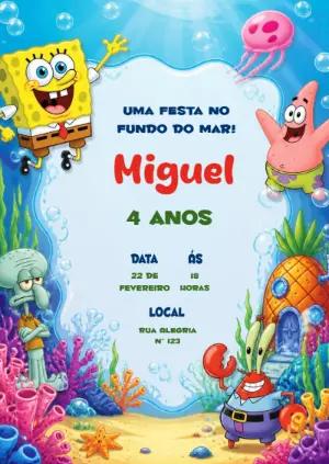 Convite de Aniversário Bob Esponja Digital para Editar