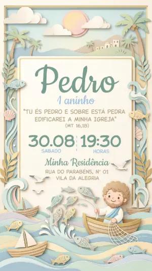Convite de Aniversário Infantil Religioso Tu és Pedro Editável