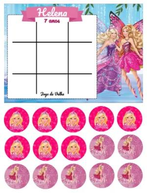 Lembrancinha Jogo da Velha Barbie Rosa Editável para Imprimir