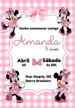Convite de Aniversário Minnie Rosa para Editar Online