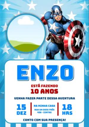 Modelo de Convite Capitão América com Foto para Editar