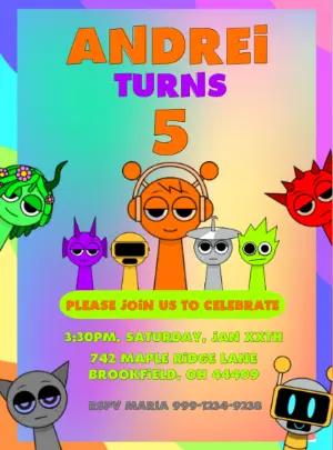 Colorful Monster Birthday Invitation Editable Digital Template