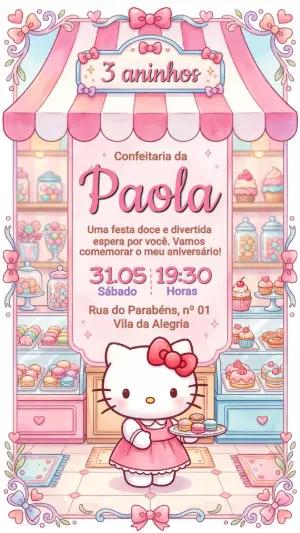 Convite de Aniversário Hello Kitty Confeitaria Editável
