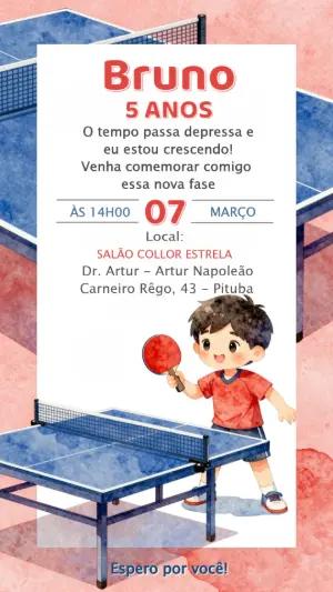 Convite Digital Infantil Tênis de Mesa Aquarela Editável