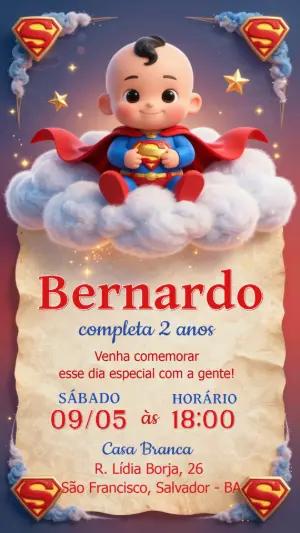 Convite de Aniversário Super-Homem Baby Fofo para Editar