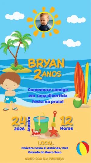 Convite de Aniversário Praia Infantil com Foto para Editar