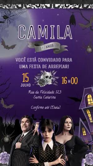 Convite de Aniversário Wandinha Addams Editável