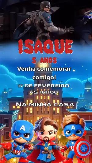 Convite Animado Aniversário Capitão América para Editar Online