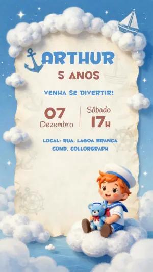 Convite de Aniversário Marinheiro Fofo para Editar