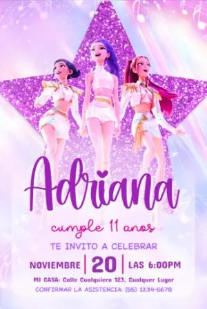 Invitación de Cumpleaños Las Guerreras K-Pop Modelo Editable