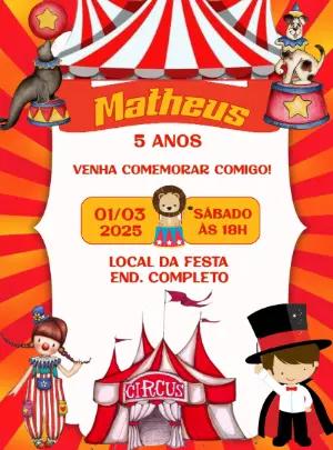 Convite Aniversário Circo com Personagens Editável Online