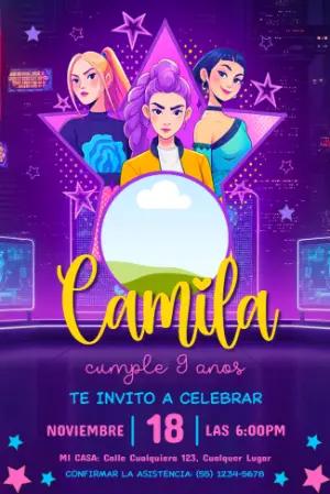 Invitación de Cumpleaños Las Guerreras K-Pop para Editar