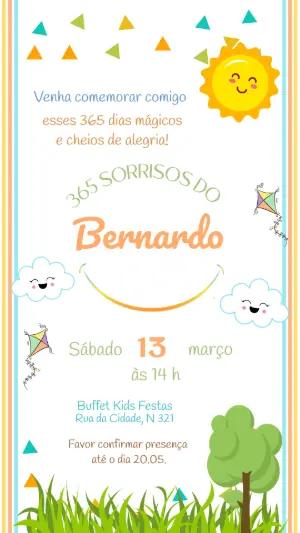 Convite de Aniversário Sol e Pipa Colorido para Editar