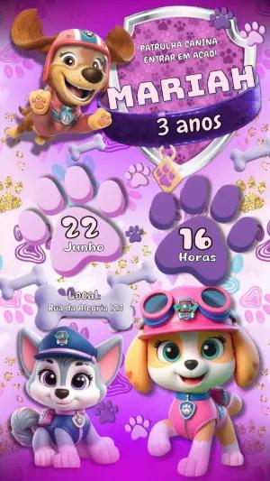 Convite de Aniversário Patrulha Canina Menina para Editar