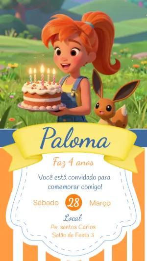 Convite de Aniversário Eevee Menina 3D Modelo Editável