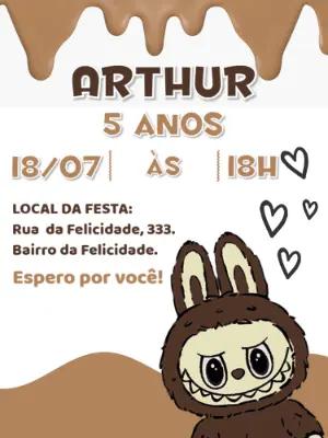 Convite Aniversário Labubu Tema Monstrinho para Editar Online