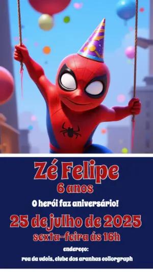 Convite Aniversário Homem Aranha Infantil para Editar Online