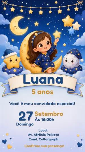 Convite Aniversário Festa do Pijama Estrelinha Editável