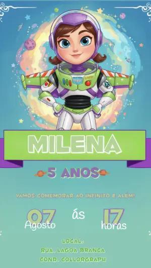 Convite Aniversário Infantil Buzz Lightyear Versão Menina Editável