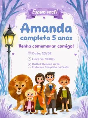 Convite de Aniversário Nárnia Inverno Mágico Editável