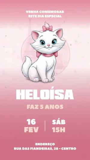 Convite de Aniversário Gatinha Marie Rosa para Editar Online