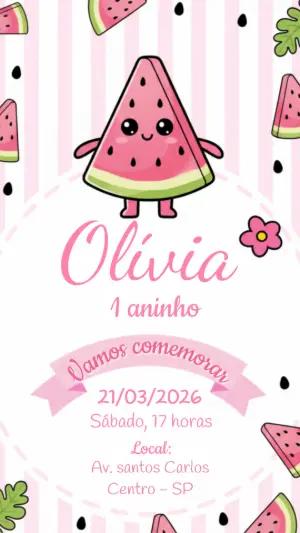 Convite Digital Aniversário Infantil Tema Melancia para Editar