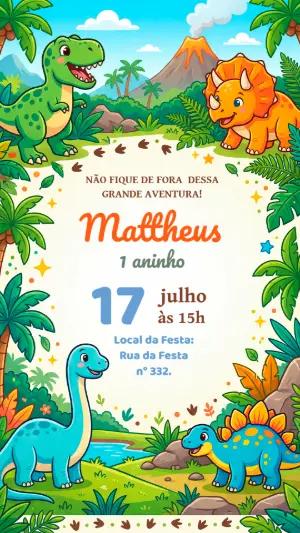 Convite de Aniversário Dinossauro Baby Fofo para Editar