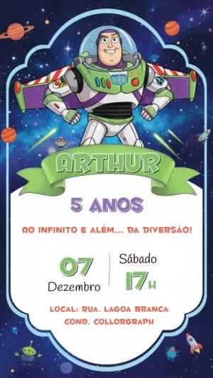 Convite de Aniversário Buzz Lightyear Espacial para Editar