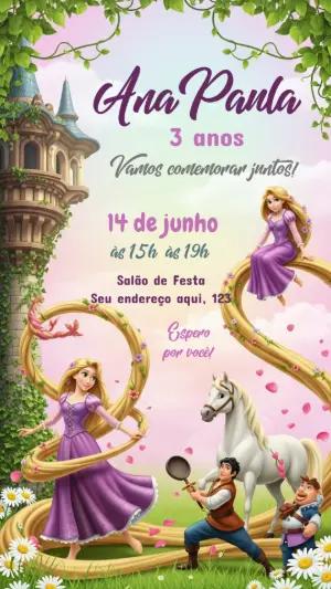 Convite de Aniversário Rapunzel Encantado para Editar