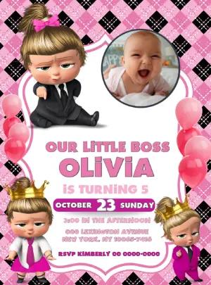 Pink Boss Girl Birthday Invitation | Editable Digital Template with photo