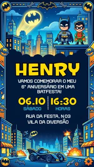 Convite de Aniversário Batman e Robin Editável para Festa