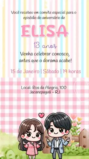 Convite de Aniversário Tema Dorama Fofo para Editar