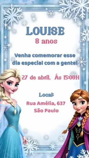 Convite Aniversário Frozen com Elsa e Anna para Editar Online