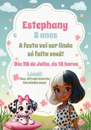 Convite Aniversário Dálmatas Menina para Editar Online