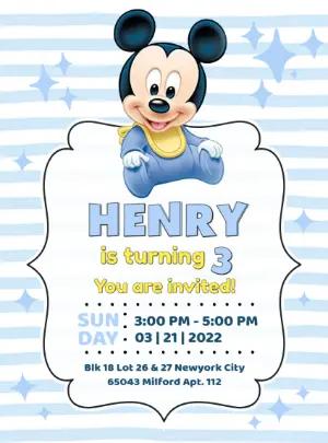 Baby Mickey Mouse Birthday Invitation to Edit Online