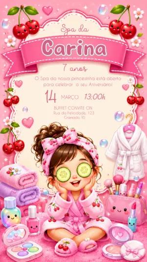 Convite de Aniversário Spa Menina Infantil Editável
