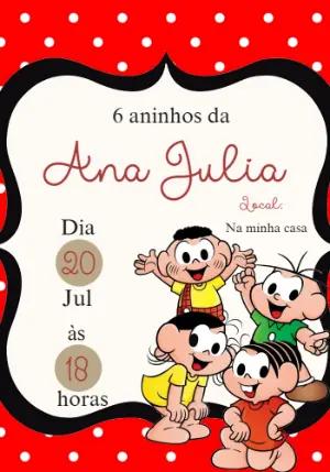 Convite Aniversário Turma da Mônica com Personagens para Editar
