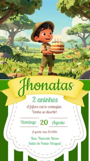 Convite de Aniversário Infantil Safari Explorador Editável