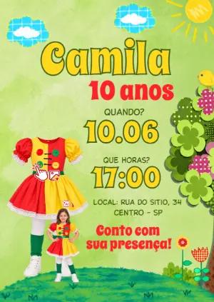 Vire a Emília! Convite Sítio do Picapau Amarelo com foto IA editável
