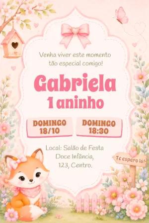 Convite de Aniversário Raposinha Floral Editável
