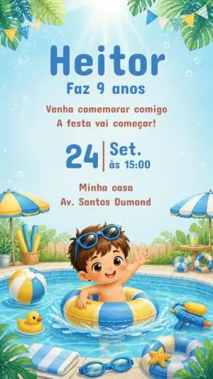 Convite de Aniversário Pool Party Infantil para Editar