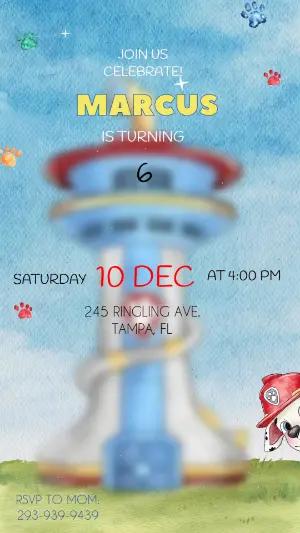 Animated Paw Patrol Birthday Marshall Video Invitation to Edit Online