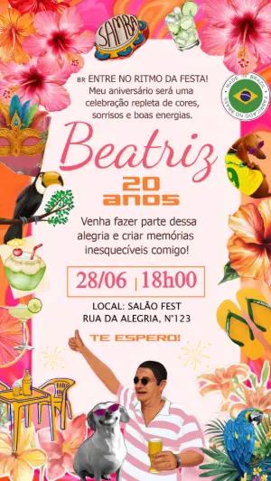 Convite de Aniversário Brasil Colorido para Editar