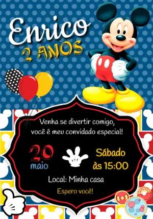 Convite de Aniversário Mickey Mouse Colorido para Editar