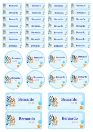Etiqueta Escolar Bluey Azul: Modelo Editável para Material